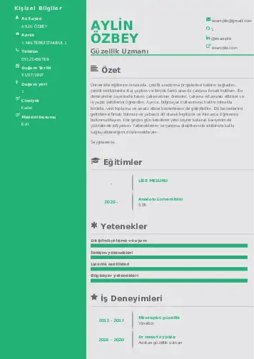 Güzellik Uzmanı Cv Örnekleri  cv indir